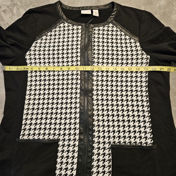 Weekends by Chico's Houndstooth Checkered Zip-Up Jacket Cardigan Size L - Picture 5 of 8